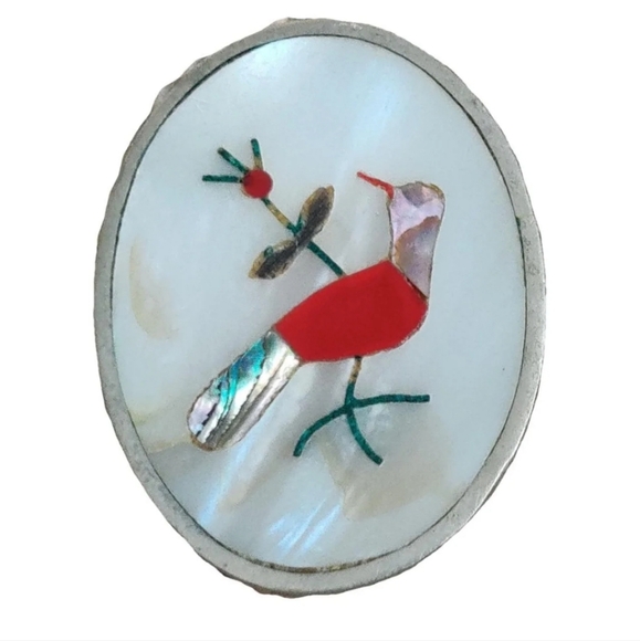 Vintage Zuni Style Southwestern Abalone Cardinal Red Bird - Picture 14 of 14